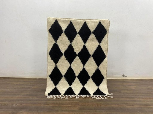 Handgemaakt Zwart-Wit Wollen Vloerkleed 150/200cm