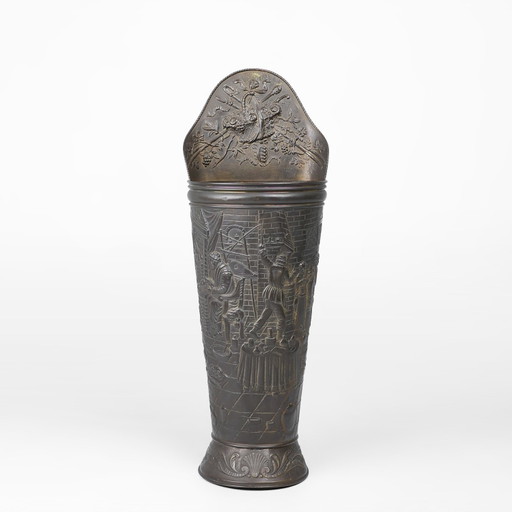 An Antique Rustic Ornate Umbrella Stand In Copper, France 1900