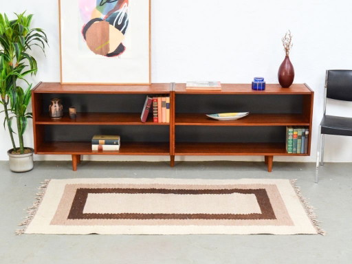 Vintage open sideboard, retro teak mid-century lowboard shelf, 1970s