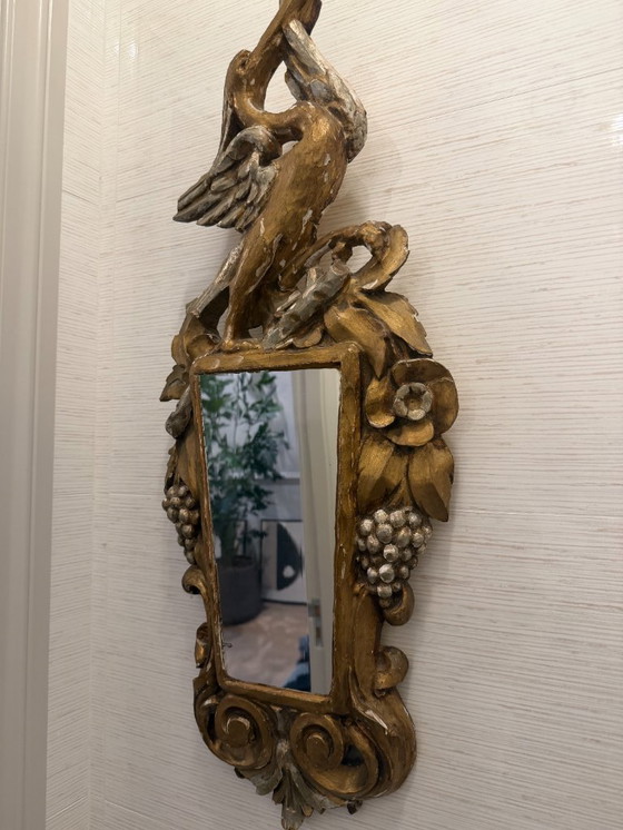 Image 1 of Italiano barok wandspiegel met handgesneden vogel – Florence stijl