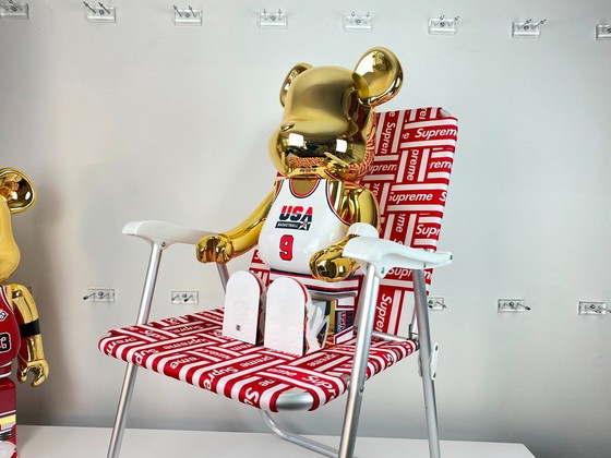 Image 1 of Bearbrick Michael Jordan 1992 Dream Team USA Jersey gold chrome 1000% MEDICOM toys 2021