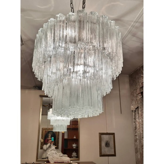 Image 1 of Lampadario moderno ovale in vetro di Murano trasparente Tronchi