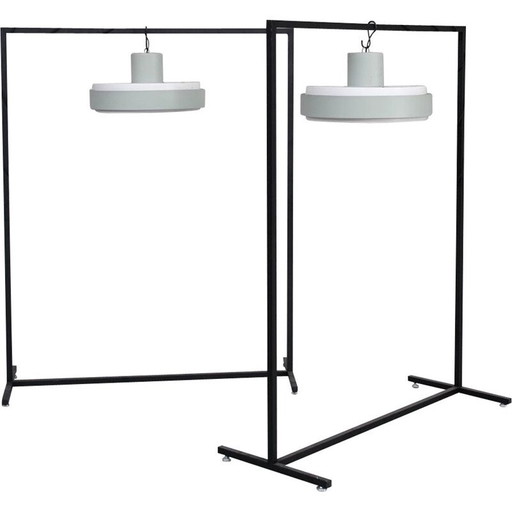 Vintage stalen en glazen hanglamp van Raak, Nederland 1960
