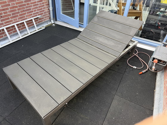 Image 1 of Chaise longue unique en acier inoxydable avec des planches composites solides