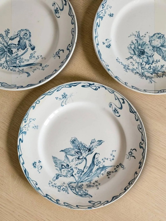 5 Steingut-Teller von Creil and Montereau "Crémone", Eisenstein Art Nouveau – Geschirr, Porcelain (photo 6 of 9)