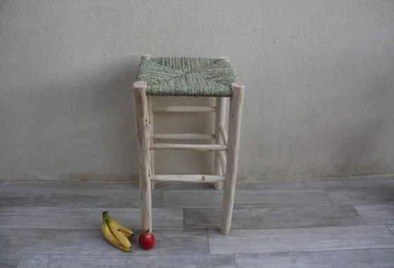 4 Tabourets marocains faits à la main 60x30cm – Tabourets de bar, Cuir, Bois, Bohemian (photo 5 of 8)