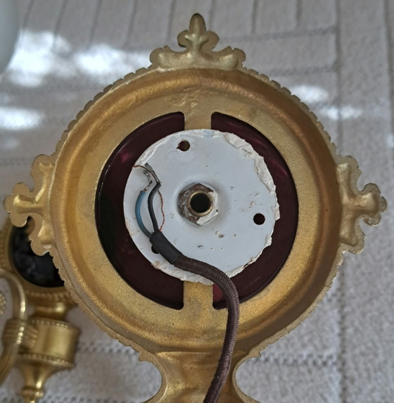 Set van 4 vintage wandlampen – aubergine glas & goud | Hollywood Regency – Metal, Brass (photo 13 of 13)