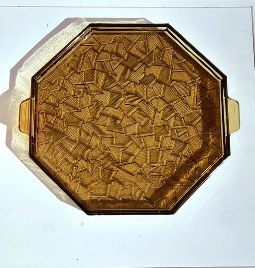 Bandeja de cristal ahumado Art Déco