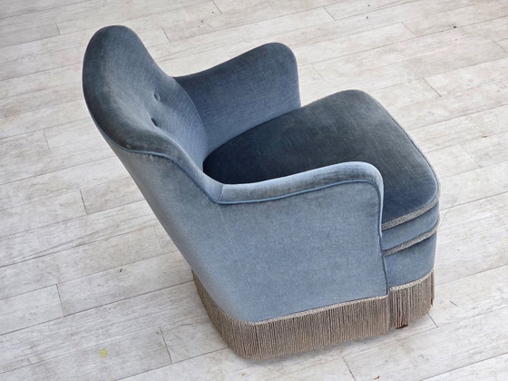 1970s, Danish armchair, furniture velour, beech wood., Velvet, Blue (photo 10 of 17)