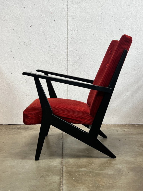 Poltrona vintage, nera e rossa, anni '50, Paesi Bassi – Poltrone, Wood (photo 3 of 11)