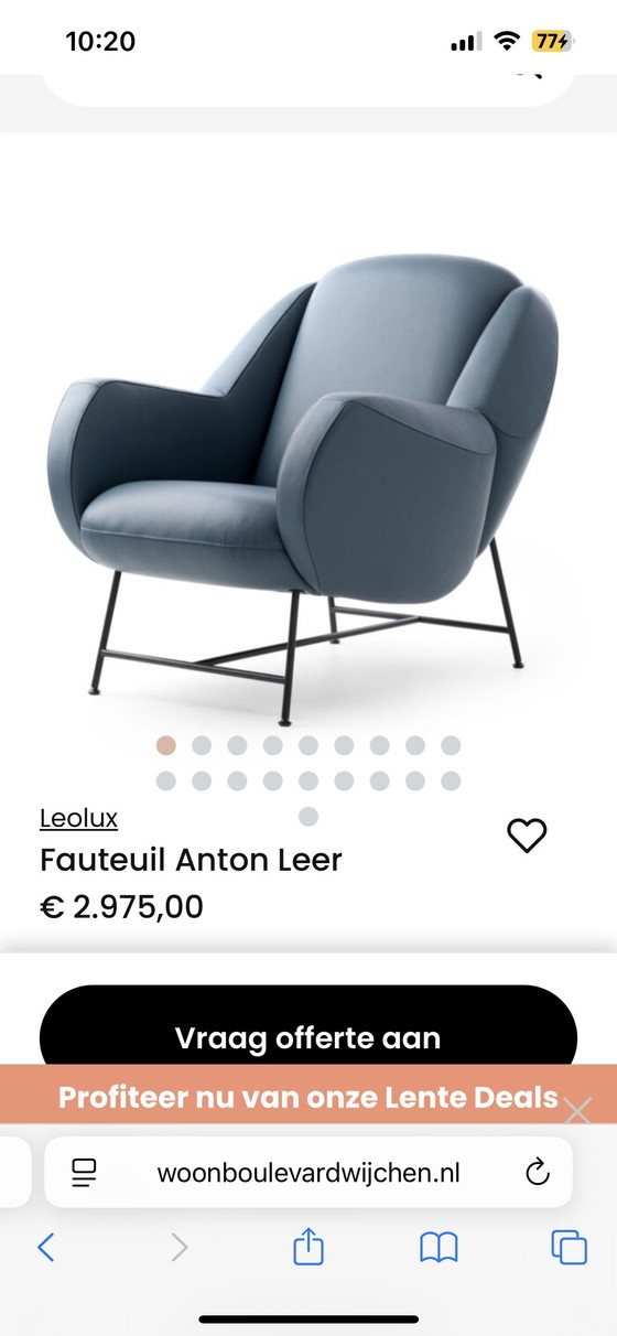 Image 1 of Fauteuil Anton Leolux blauw leer 