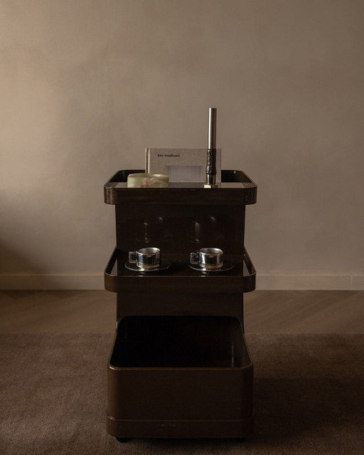 Carrello vintage Marc Held per Prisunic – carrello di servizio Space Age marrone