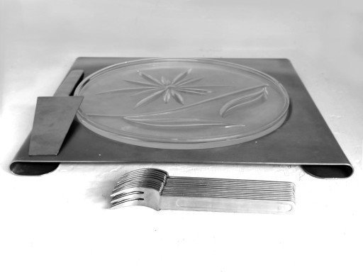 Raro Set da Dessert INOXPRAN (14 Pz) – Acciaio Inox & Vetro Tagliato – Design Radicale Vintage Anni '70 (Era Joe Colombo)