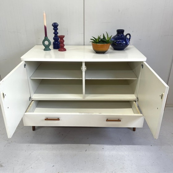 Image 1 of Vintage 1960s dresser chest of drawers with slanted legs cabinet