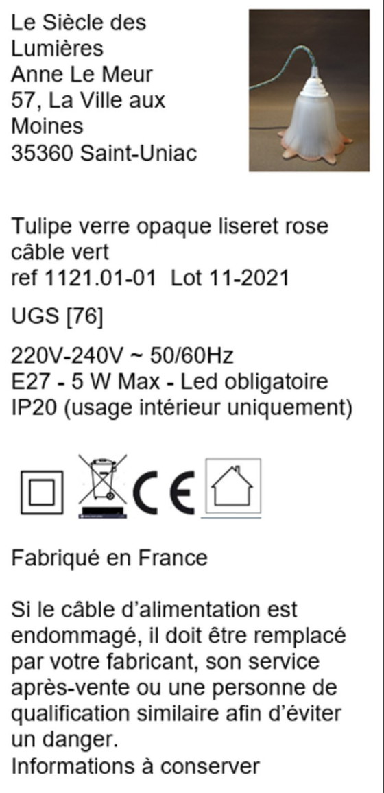 Image 1 of Tafellamp - "Tulip" Vintage - Matglas & Textielsnoer
