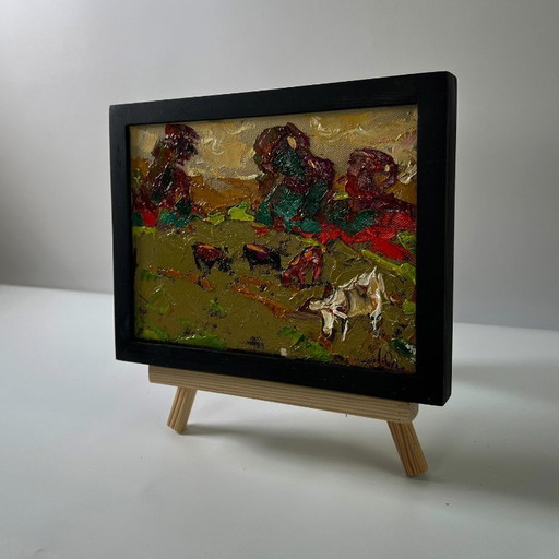 Original Oil Painting Fall Nature Landscape Autumn Evening – schilderijen tekeningen, Canvas (photo 2 of 8)