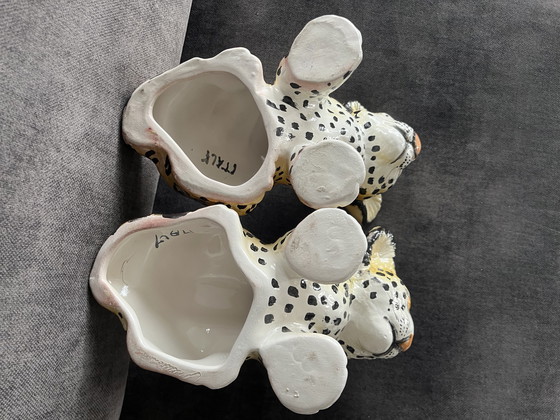 Image 1 of Set of 2 Italian Vintage Hand-Painted Ceramic Tigers