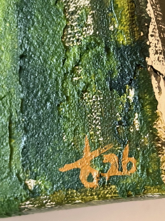 Image 1 of Birch IV – Organic abstract painting inspired by birch bark | 50x50 cm