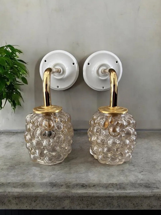 Image 1 of Set Of 2 Bubbled Gold Glass Wall Sconces