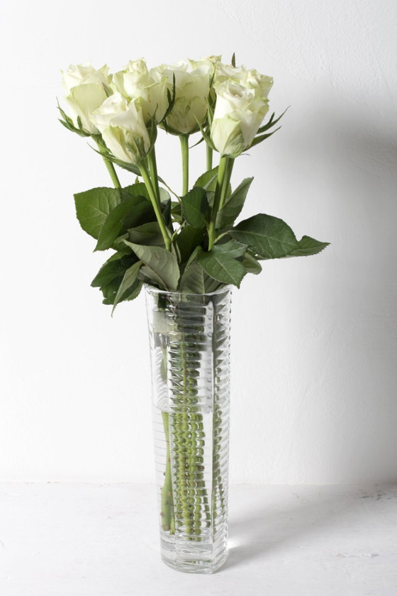 Image 1 of Mid-century Stylish Clear Pressed Glass Vintage Vase by Miloš Filip / Nemšová / Czech Republic / 1962