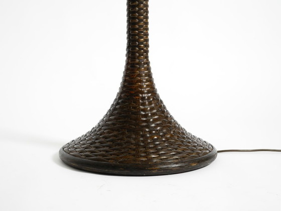 Image 1 of Stunningly beautiful XXL 1970s Pop Art Tulip floor lamp with a dark brown wicker frame and a plexiglass shade