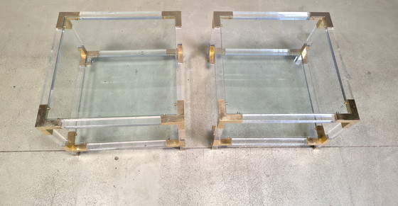 Image 1 of Vintage lucite and brass side tables, 1980s