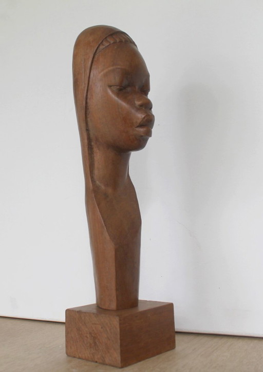 Busto africano, legno, modernismo di metà secolo, altezza 37 cm