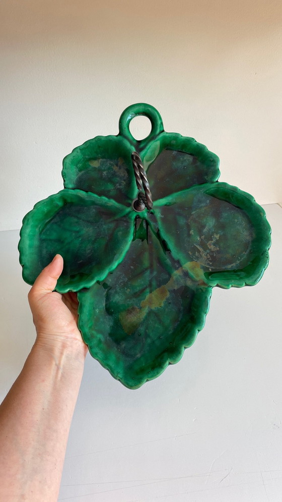 Image 1 of Vintage Enameled Ceramic Barbotine Dish