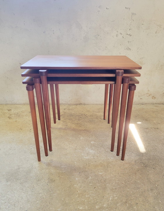 Image 1 of Vintage Teak Nesting Table Set Of Opal 1960s