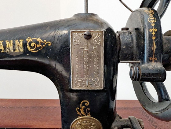 Ancien meuble de machine à coudre (circa 1900), Rothmann, Tables d'appoint, Fonte, Bois, Noir (photo 6 sur 12)