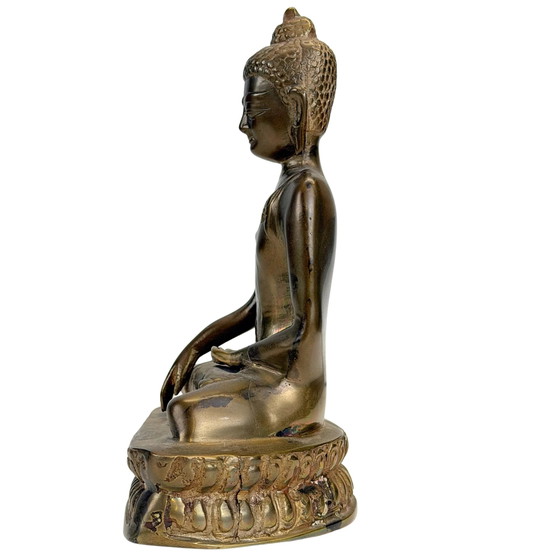 Antieke 19e-eeuwse Tibetaanse handgemaakte zittende Boeddha met significante patina – Beeldhouwkunst, Bronze (photo 11 of 11)