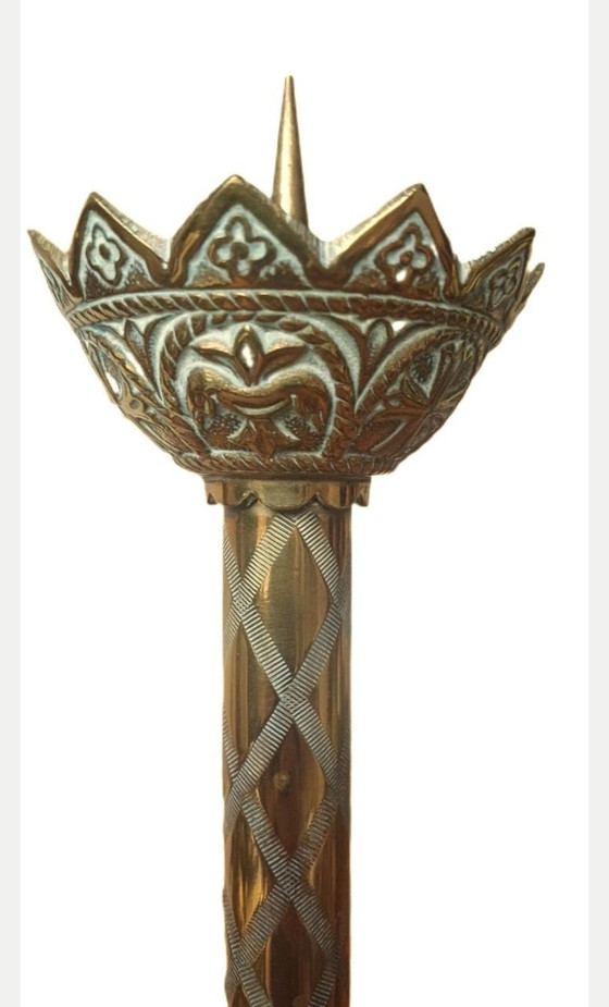 Prachtige Antieke Neogotische Kerkkandelaars – Decoratieve objecten, Brass, Bronze (photo 5 of 7)