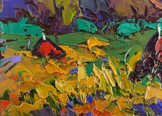Image 1 of Original Oil Painting Summer Field Landscape Evening coolness before the rain