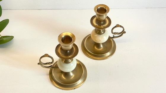 Image 1 of Candelieri vintage in onice, marmo e ottone