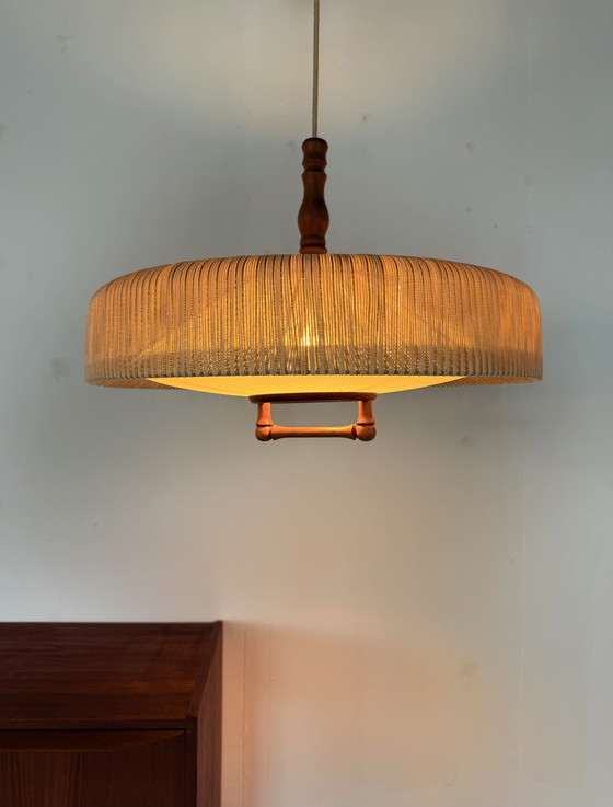 Image 1 of Lampada a sospensione vintage in teak e sisal, Temde Leuchten