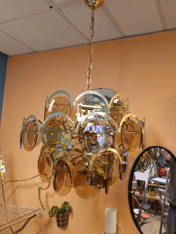 Large Vintage Design Smoked Glass Pendant Lamp 15 Sockets Chandelier Ceiling Lamp – Brass, Metal (photo 4 of 11)