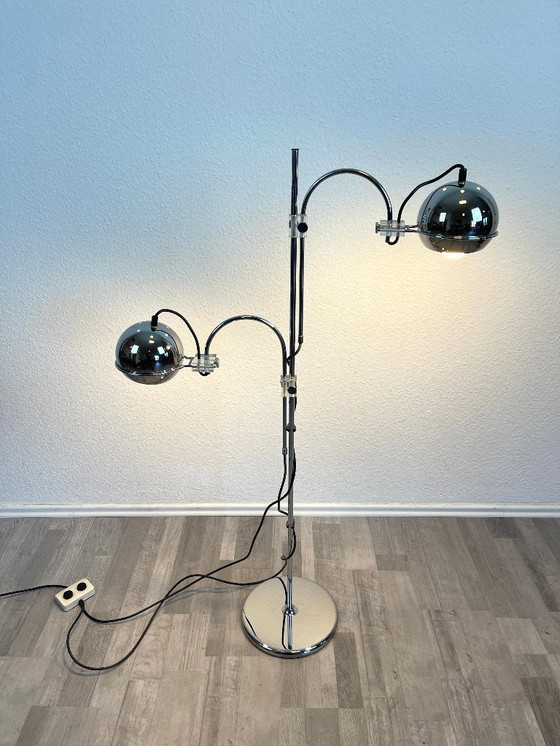 Image 1 of Space Age floor lamp, chrome, 2-light, globe spotlights