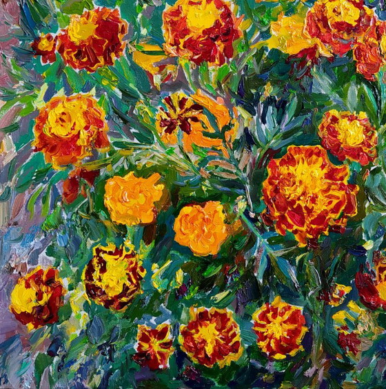 Dipinto ad olio originale Fiori estivi Natura Calendula – Dipinti e disegni, Canvas (photo 4 of 5)