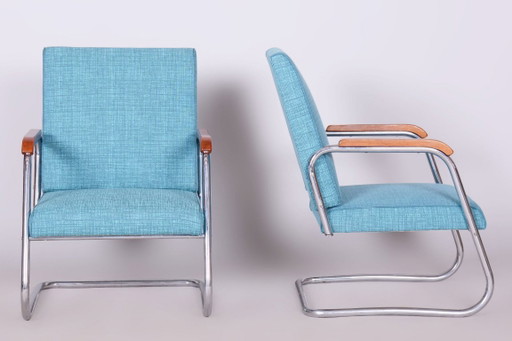 Gerestaureerd Bauhaus-paar fauteuils, Karel E. Ort, Hynek Gottwald, Tsjechië, jaren 1930 – Metal, Textile
