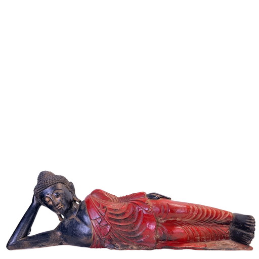 Antique Burmese Teak Wood Reclining Buddha – 19th Century – 102 cm