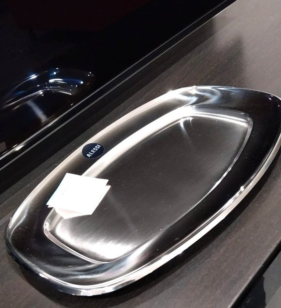 Image 1 of Alessi 125/30 Oval Serving Tray in 18/10 Stainless Steel – Satin Finish with Polished Edge, 35.5 cm