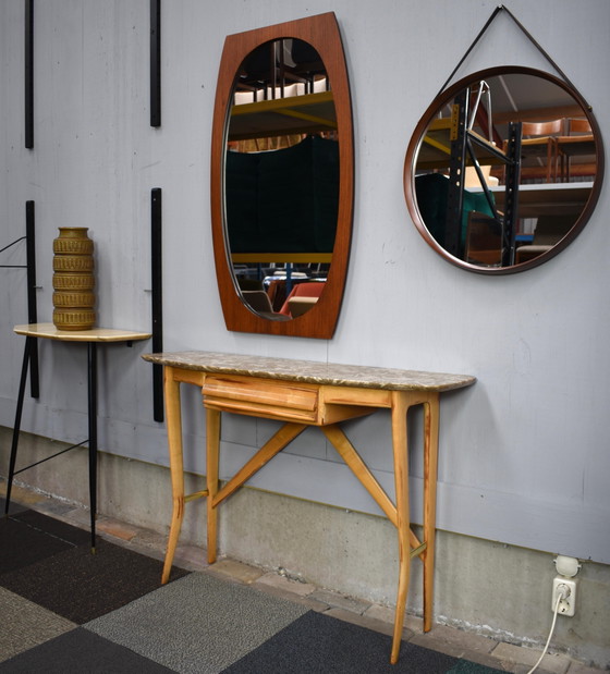 Italian Teak Wall Mirror, Mid-Century Modern Design, 1950s, Italy, Wood, Brown, Mid Century Modern (photo 3 of 7)
