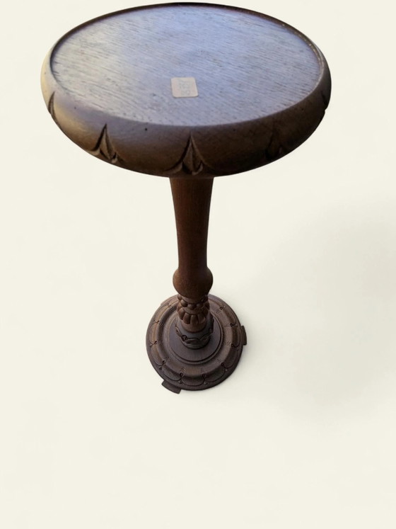 Rare! Vintage Plant Stand – Hand-turned Dark Wood, Mid-Century/Farmhouse Style, Display Table for Vases, (photo 8 of 10)