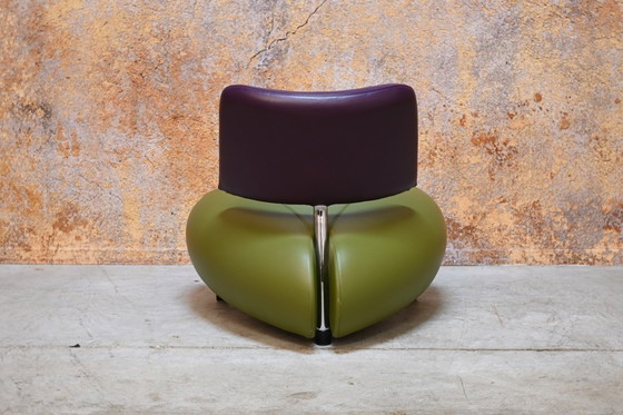 Image 1 of Fauteuil design Leolux Pallone combinaison de cuir violet et vert