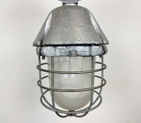 Image 1 of Large Industrial Cast Aluminium Cage Pendant Light from Polam Wilkasy, 1960s