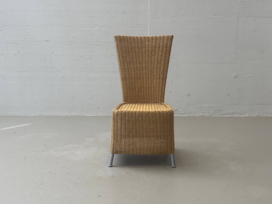 4 rattan wicker chairs with high backrests and metal legs, 1990s – Dining chairs (photo 3 of 8)