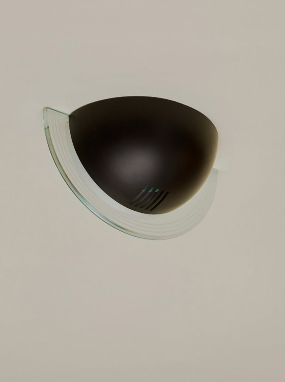 Image 1 of Pair of vintage Postmodern Memphis half-moon wall lights in metal and lucite, circa 1980