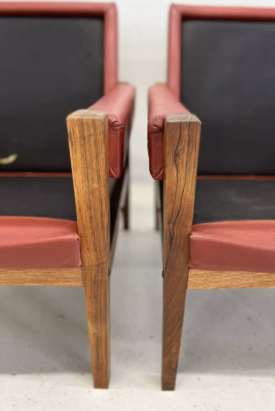 Image 1 of Vintage Danish Lounge Chairs In Rosewood And Leather. 1960s.