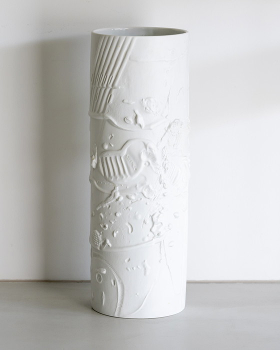 Image 1 of Zeldzame Rosenthal Vloervaas Werner Schreib Brutalistisch Reliëf Bisque porselein 58cm