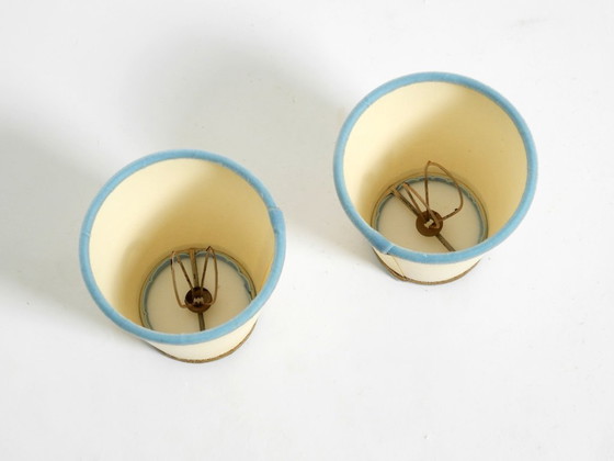 Image 1 of Two beautiful original Mid Century Modern floral wall lamps made of brass with high-quality lampshades